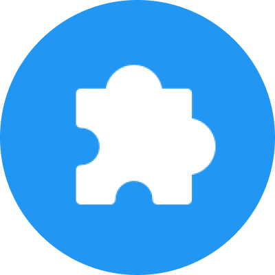 White puzzle piece on blue circle background.